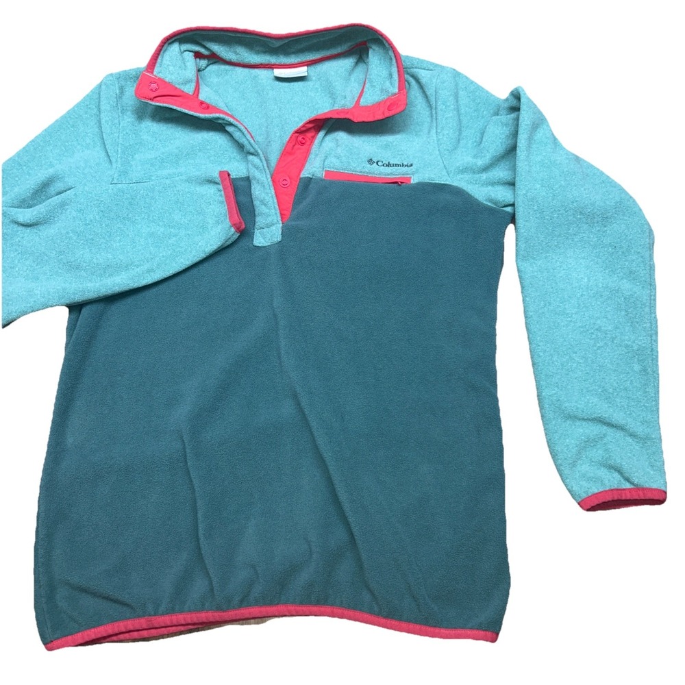 Columbia Women's Green/Pink Fleece Snap-Up  Pullover‎ Sweatshirt, Size Medium